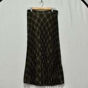 MNG Green Plaid Pleated Maxi Skirt